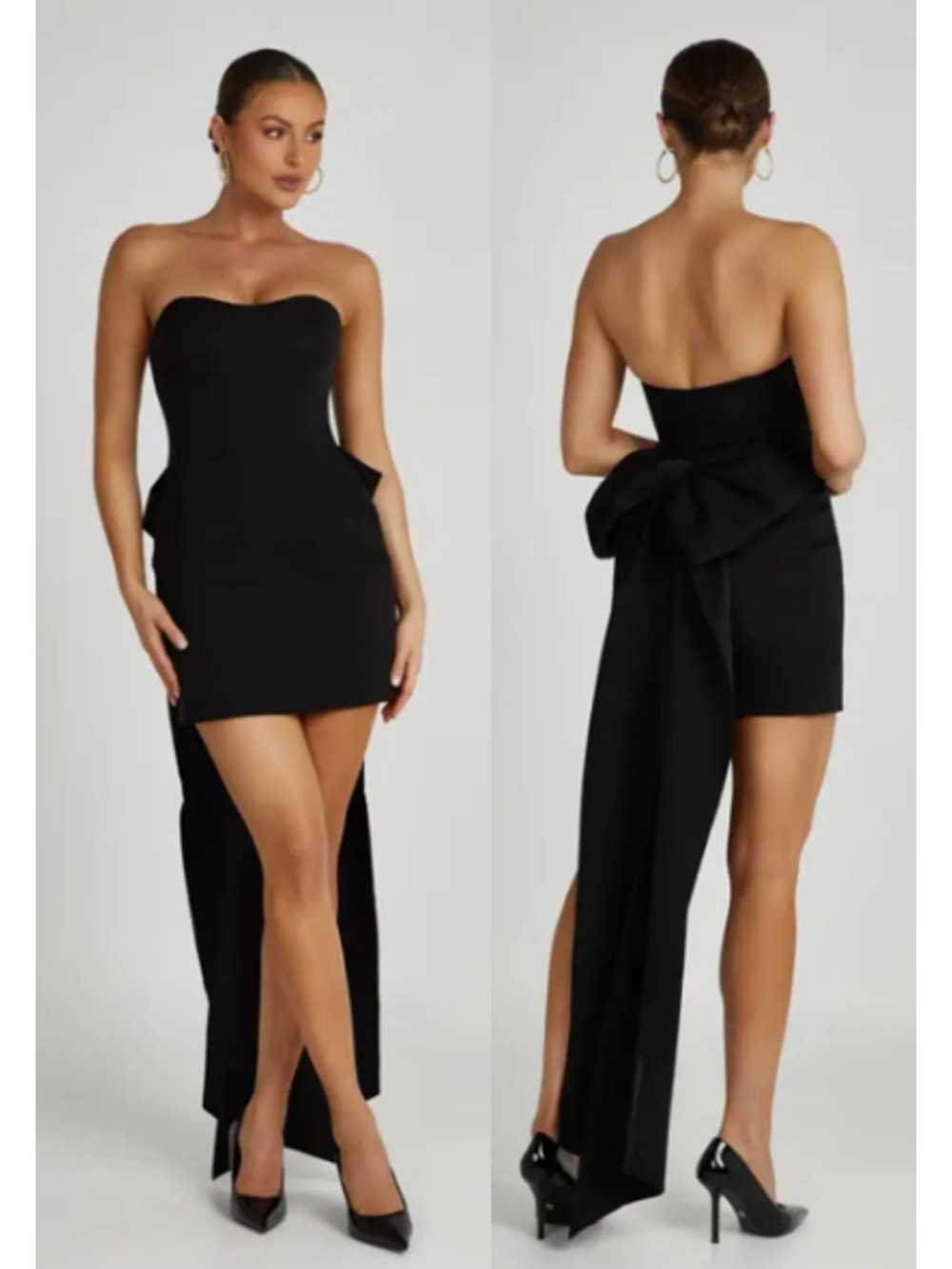 Meshki Meredith Bow Strapless Sweetheart Neck Mini Dress Black Women's Medium
